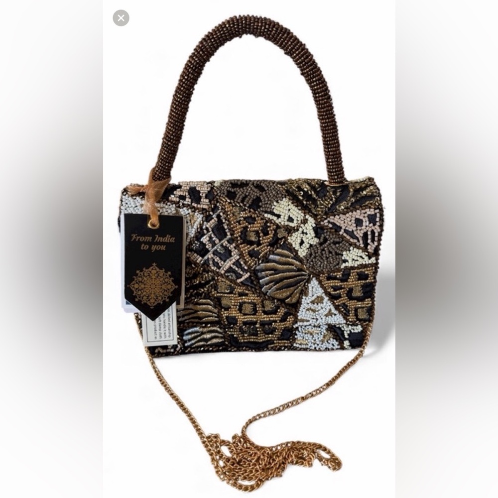 From India to You -Elegant Beaded Handbag - Black and Gold